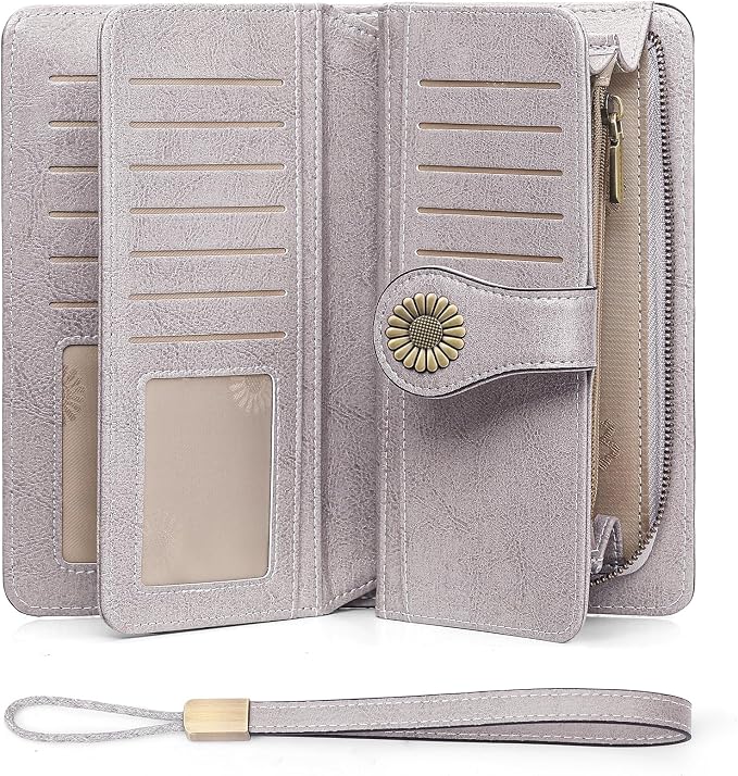 SENDEFN Wallets for Women Leather Credit Card Holder with RFID Blocking Large Capacity Wristlet | with RFID Blocking - Image 7
