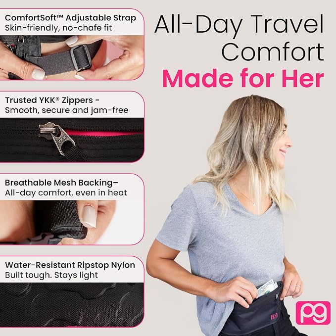 Peak Gear Women’s Money Belt - Hidden Travel Waist Pouch for Women | RFID Blocking, Slim Under-Clothes Passport Holder with PeakCharm Jewelry Pocket + 2 ReturnMe™ Recovery Tags - Image 4