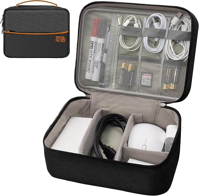 Electronics Organizer,Travel Cord Organizer Pouch,Cable Organizer Bags | Waterproof Electronic Accessories Storage Case for Cables, Cords, Charger, Phone (Double Layer-Black) by Miavers