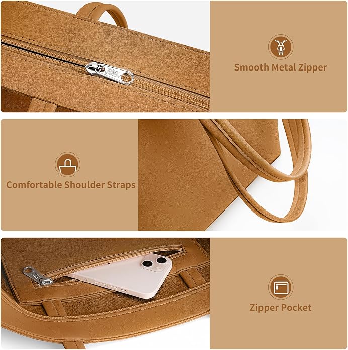 KALIDI Tote Bag Zipper Shoulder Bag Vegan Leather Purses Satchel for Women | Large Casual Handbag for Work Commuting Dating College Everyday - Image 4