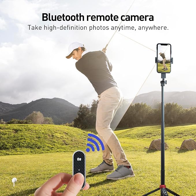 62" Phone Tripod & Selfie Stick for Golf Training | Extendable Cell Phone Tripod Stand with Wireless Remote and Phone Holder, Golf Training Aid - Compatible with iPhone Android - Image 5