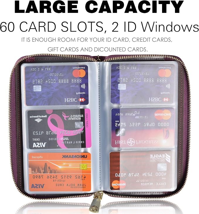Easyoulife Credit Card Holder Wallet Womens Zipper Leather Case Purse RFID Blocking - Image 3