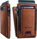 Wallet for Men, Slim Pop Up Card Holder - RFID Blocking Minimalist Bifold Wallet with ID Window, Holds 9-11 Cards & Stretchable Strap, Metal Flip Case with Magnetic Closure, Gift Box by Miyozi