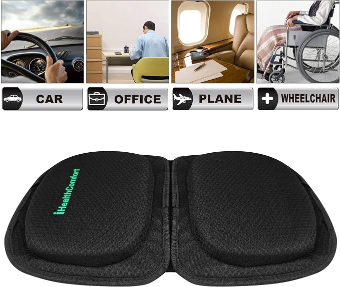 Small Travel Seat Cushion Cooling Gel & Memory Foam Portable Foldable Seat Pad for Airplane, Car, Office, Stadium Orthopedic Butt Pain Relief Pillow, 2-in-1 Design for Kids & Adults - Image 8