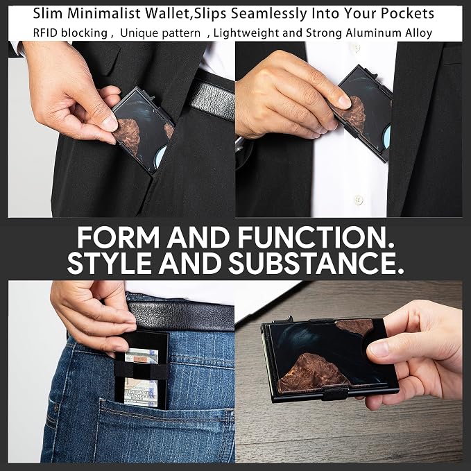 Slim Card Holder Wallet for Men, Minimalist RFID Blocking Pop Up Wallet, Smart Metal Business Card Case Holds 12 Cards, Money Clip, Front Pocket Wallet, Gifts for Men - Image 5
