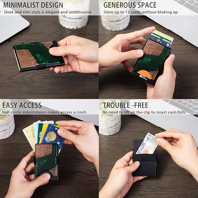 Slim Card Holder Wallet for Men, Minimalist RFID Blocking Pop Up Wallet, Smart Metal Business Card Case Holds 12 Cards, Money Clip, Front Pocket Wallet, Gifts for Men - Image 4