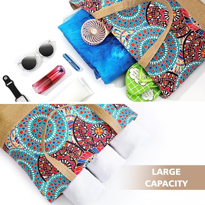 Trifabricy Beach Bags for Women,Waterproof Straw Beach Tote Bag With Zipper | Spacious Storage Capacity, Secure Zipper Closure, Reinforced Carry Handles, Stylish Printed Design For Outdoor Activities - Image 6