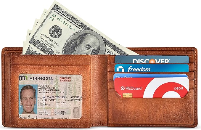 BULL GUARD RFID Blocking Bifold Wallets for Men, Brown Full Grain Leather Credit Card Wallet with 2 ID Windows Premium Security and High Capacity | RFID Blocking - Image 6