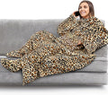 PAVILIA Fleece Blanket with Sleeves, Foot Pockets for Women Men Adults, Plush Wearable Blanket Throw Wrap, Warm Snuggle Blanket Robe, Cozy Gift Ideas Wife Mom, Cheetah Print by PAVILIA