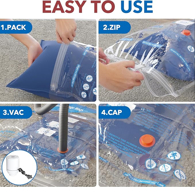 Vacuum Seal Bags for Clothing Travel & Home Storage, travel vacuum bags with pump, Store Blankets, Comforters, Pillows, Seasonal Clothes Compactly,8 Pack With Electric Pump - Image 4
