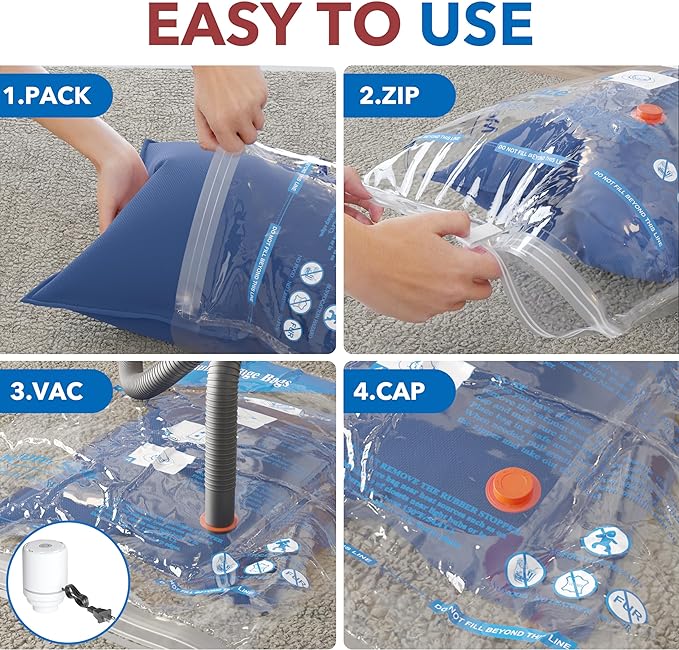 Vacuum Seal Bags for Clothing Travel & Home Storage, travel vacuum bags with pump, Store Blankets, Comforters, Pillows, Seasonal Clothes Compactly,24 Pack With Electric Pump - Image 4