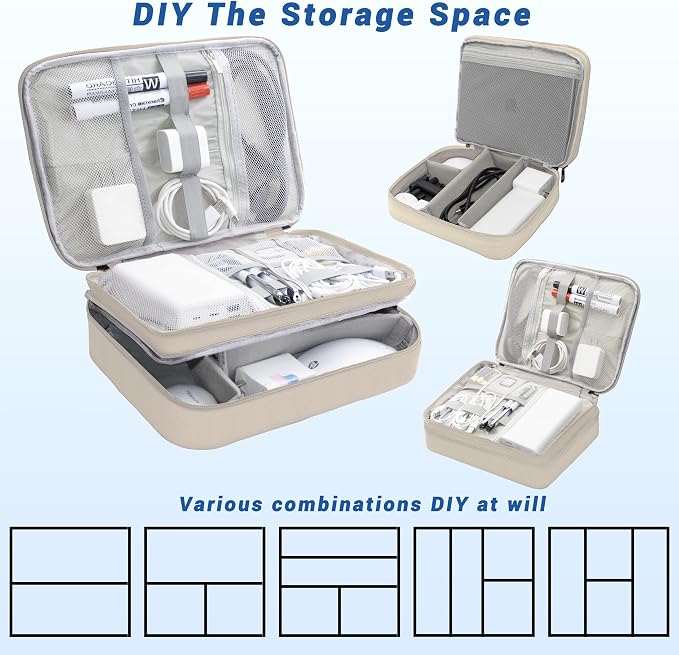 Electronics Organizer,Travel Cord Organizer Pouch,Cable Organizer Bags | Waterproof Electronic Accessories Storage Case for Cables, Cords, Charger, Phone (Three Layer-Beige) - Image 7