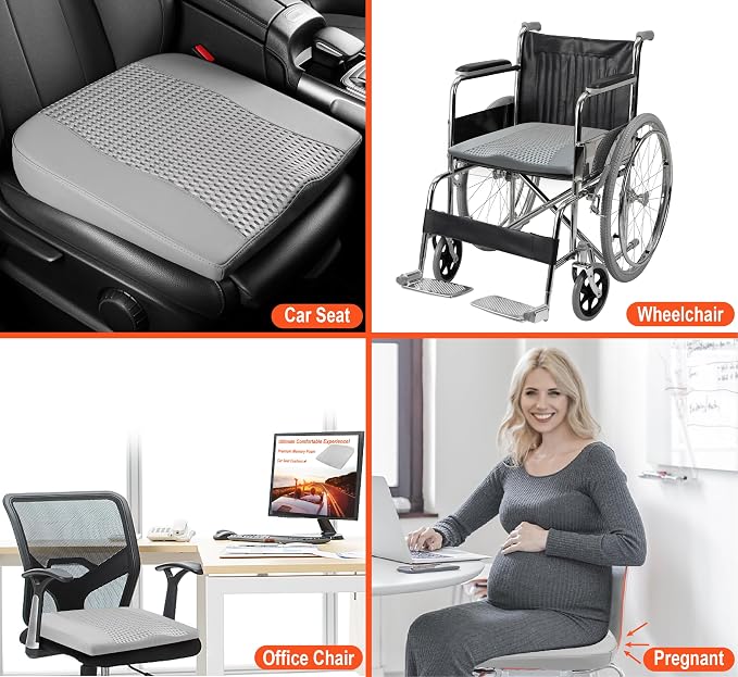Lofty Aim Car Seat Cushion, Memory Foam Car Seat Cushions for Long Driving | Comfy Car Seat Pillow for Pain Relief, Driver Seat Cushion Adds Height, Butt Cushion for Car, Office Chair, 4D Mesh Gray - Image 6