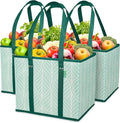 Reusable Grocery Bags (3 Pack) – Heavy Duty Reusable Shopping Bags for Groceries with Box Shape to Stand Up, Stay Open, Fold Flat – Large Tote-Bag is Foldable with Long Handles & Hard Bottom (Green) by CreativeGreenLife