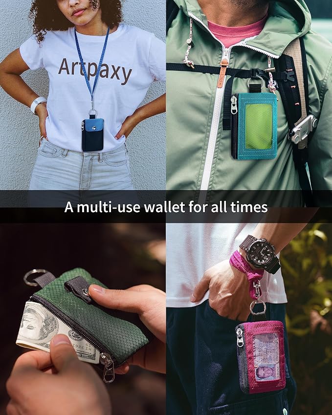 Artpaxy Minimalist Wallet For Mens Womens, Keychain RFID Blocking Zipper Small Wallet with ID Window 2 Lanyards,Water Resistant Travel Cash Card Coin Case Boys Girls - Image 6