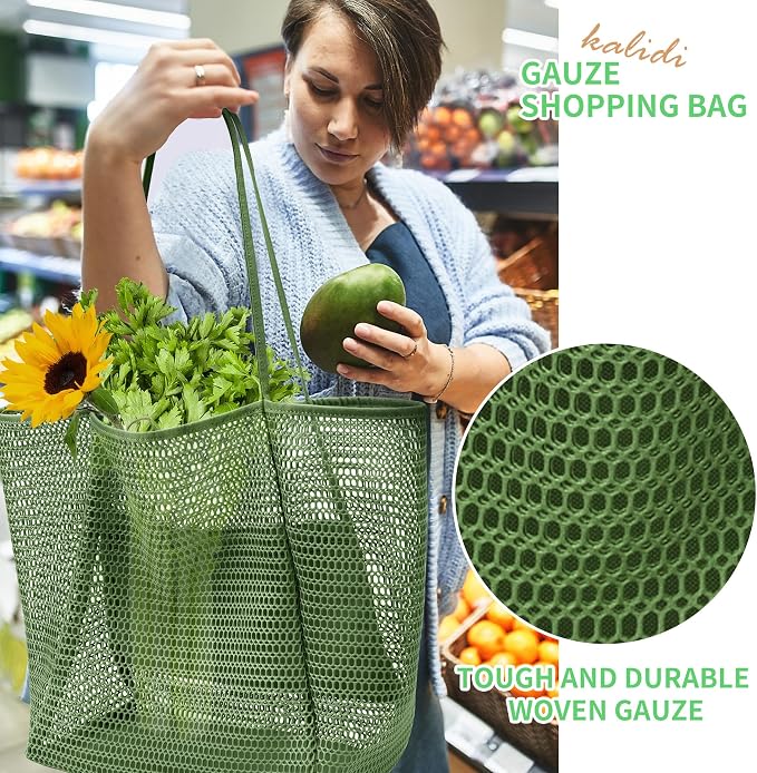 KALIDI Beach Mesh Tote Bag, Casual MAX 23L Summer Foldable Hobo Bag Women | Sandproof Widen Strap Large Shoulder Bag For Lake Pool Vacation Travel Picnic Grocery Market Shopping Carrier - Image 2