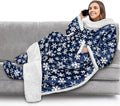 PAVILIA Sherpa Blanket with Sleeves, Foot Pocket for Women Men Adults, Thick Wearable Blanket Throw Wrap, Fleece Warm Snuggle Blanket Robe, Cozy Gift Ideas Wife Mom, Snowflake Blue by PAVILIA