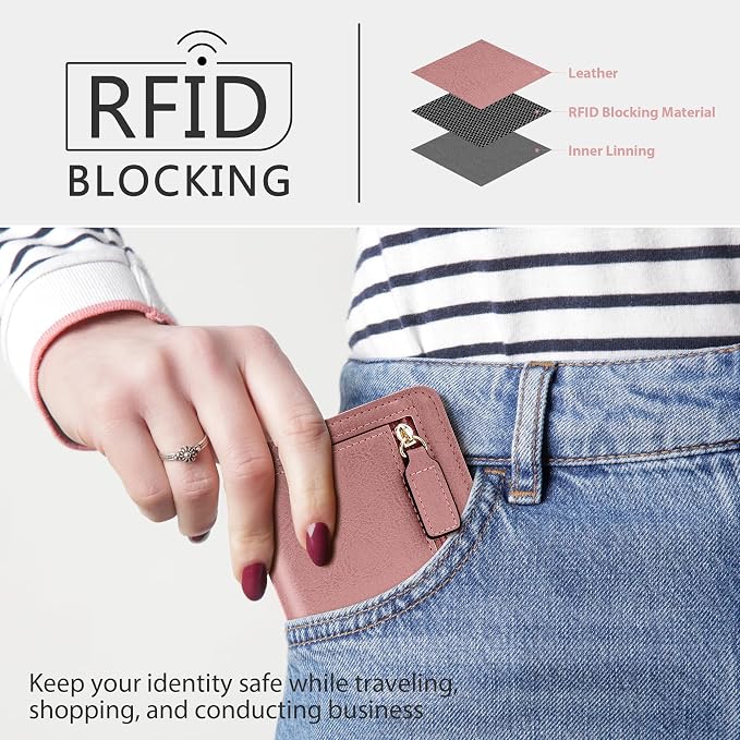 Gostwo Small Wallet for Women, Slim Bifold Credit Card Holder, Compact RFID Blocking Cash Wallet, Billfolds Thin Leather Zipper Pocket, Mini Wallet Gift for Ladies Teen Girls Travel with ID Window - Image 2