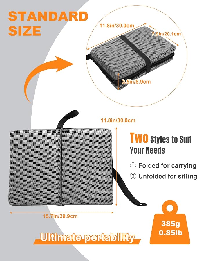 FASTMOMENT Portable Airplane Seat Cushion Foldable Seat Cushion for Travel | Thickened Cushion, Carrying Handle, Breathable Fabric, Washable Mesh Cover, Anti-Slip bottom, Lightweight for Flight Bleacher - Image 2