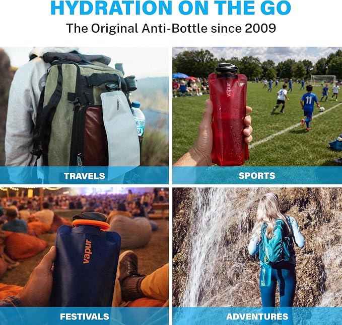 Vapur Collapsible Water Bottle with Carabiner - 23oz (0.7L), Fire - Flexible and Lightweight Water Bottle for Travel, Concert, Hiking, and Outdoor Adventures - BPA-Free, Dishwasher-Safe, Freezable - Image 2