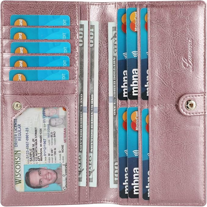Ultra Slim Thin Leather Women Wallet RFID Blocking Credit Card Holder Bifold Long Ladies Billfold by Lavemi