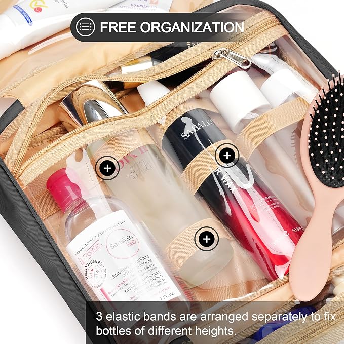 Travel Hanging Toiletry Bag for Women, with Jewelry Organizer Compartment, Medium Waterproof Hanging Makeup Accessories, Cosmetic Essentials, Toiletries Dopp Kit Set with Trolley Belt, Black - Image 4