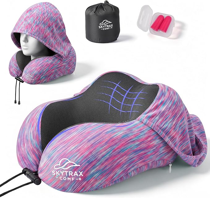 SkytraxComf® Travel Neck Pillow with Hood for Privacy on Long Flights | Memory Foam | Airplane Sleep | Safety-Tested Materials | Extra Large Hood | Chin Support | Earplugs | Washable Cover - Image 9