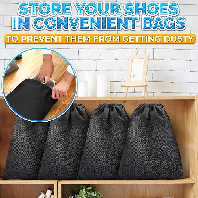 Shoe Bags for Travel, 10 Pack, 11.8"x15.75", Drawstring, Solid (Black) | Travel Shoe Backpack Set; Waterproof, Lightweight Fabric; for Luggage, Clothes, Gym, and Closet Organizing - Image 8