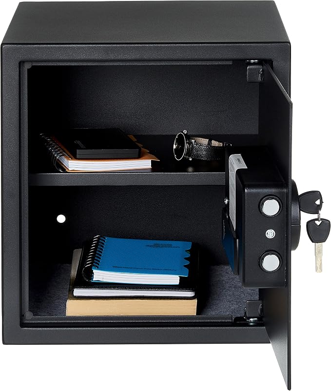 Amazon Basics Steel Home Security Electronic Safe with Digital Keypad, Programmable Lock for Important Documents, Jewelry, Valuables, 1.2 Cubic Feet, Black, 13"W x 13"D x 14.2"H - Image 3
