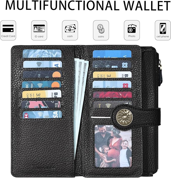 Travelambo Women's Wallet RFID Blocking Trifold Clutch Large Capacity Credit Card Holder Travel Purse - Image 3
