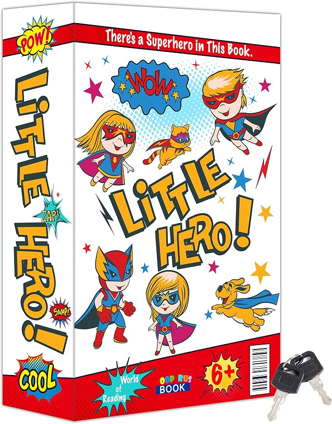 Little Hero Book Safe with Real Pages, Student Secret Compartment Items Storage Box with Classic Key Lock, Decorative Hidden Stash Box, Family Allowance Coin Bank, 9.3"x6.0"x2.3" by Ulixu