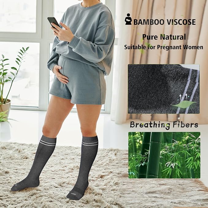 LEVSOX Viscose Made from Bamboo Compression Socks for Pregnant Women 20-30 mmHg Knee High Cute Mens Supports Socks for Travel - Image 4