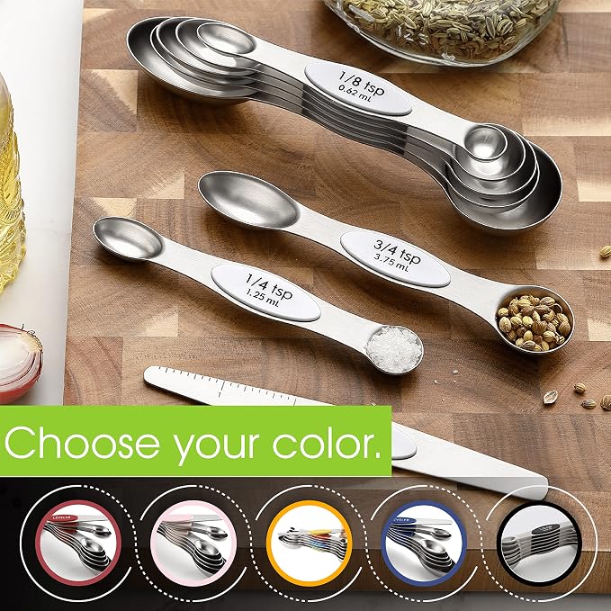 Spring Chef Stainless Steel 8 Magnetic Measuring Spoons for Kitchen, White | Dual Sided Metal Teaspoon & Tablespoon Measuring Spoons w/ Leveler for Dry & Liquid Ingredients, Nesting, Fits in Spice Jars - Image 6
