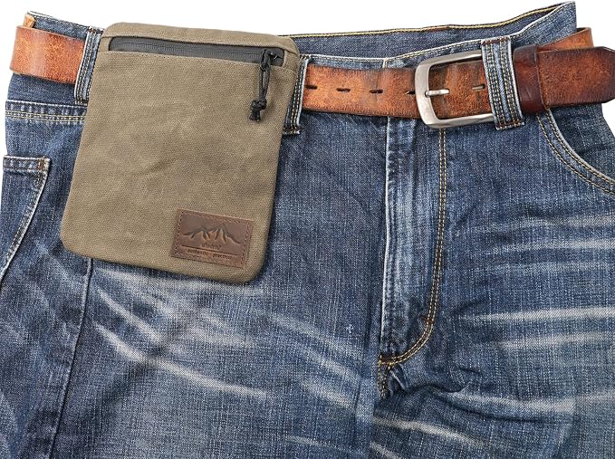 Belt Zipper Pouches for Men Women Compact EDC Pouch, YKK Zipper, Anti-theft Pickpocket Proof Safety Wallets, Waist Pack for Traveling Hiking, Water Resistant, Tough Waxed Canvas, Olive by diodrio