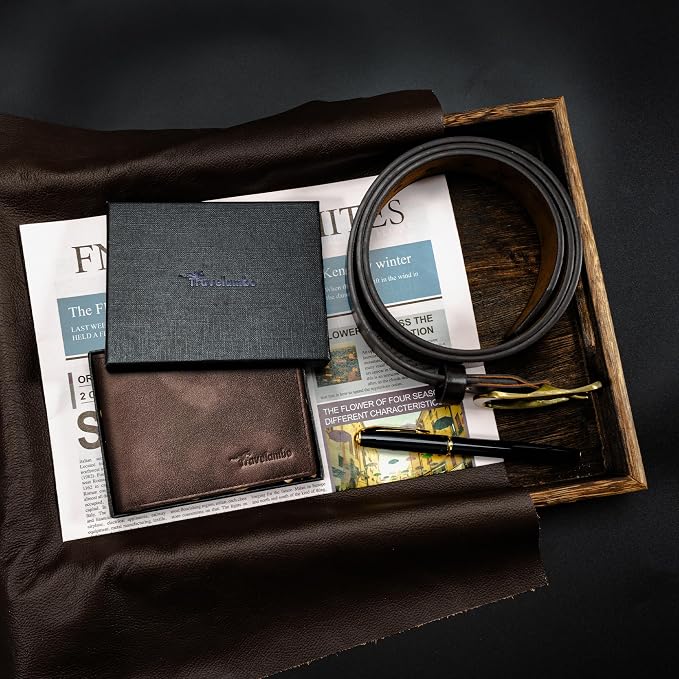 Travelambo Genuine Leather Wallet for Men with Gift Box - Handmade Bifold Stylish - Mens Wallets Rfid Blocking with 2 ID Windows - Image 8
