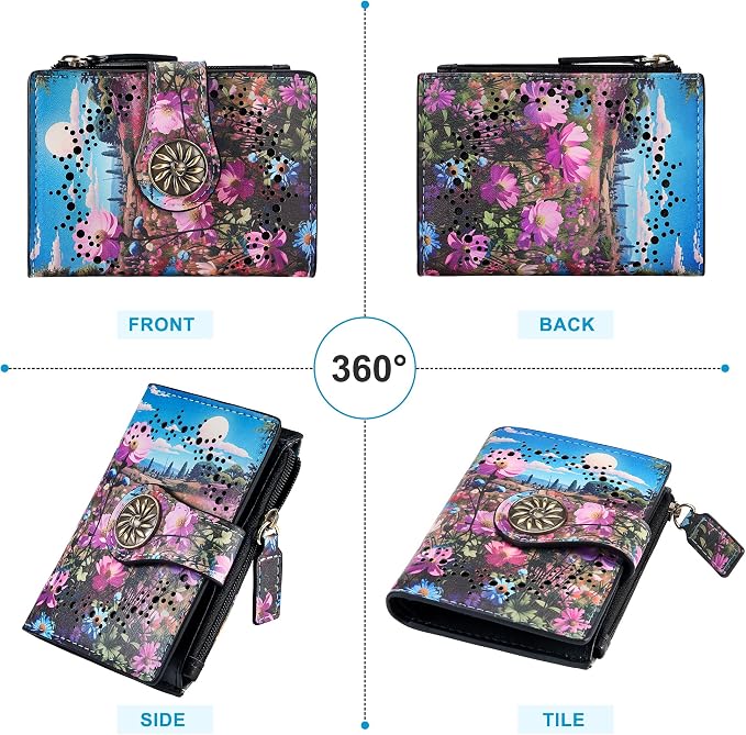 Tipmile Small Wallet Women Bifold RFID Blocking Card Holder Leather Wallets with Zipper Coin Pocket, Purple & Blue - Image 7