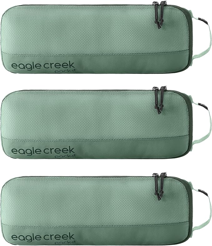 Eagle Creek Pack-It Reveal Slim Cube M/M/M Set, Willow Green | Compact Travel Organizer for Hair Styling Tools, Belts, and Small Items, Fits Between Trolley Rails in Luggage by EagleCreek