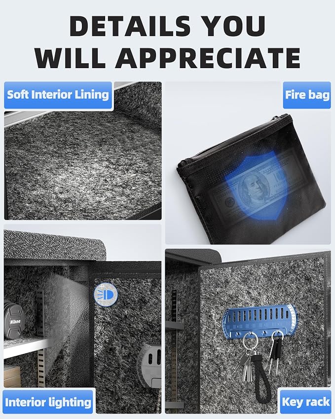 DAYI Safe Box, 3.0 Cubic Feet Home Safes with Fireproof Waterproof Bag, Security Safe for Money Cash Documents, Digital Keypad, Dual Alarm System, Removable Shelf - D-60 - Image 7