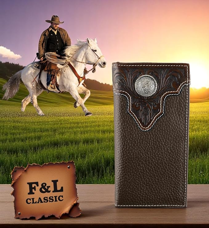 F&L CLASSIC Men's RFID Vintage Look Genuine Leather Long Bifold Wallet Checkbook Wallets,brown,240-81 - Image 6
