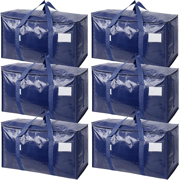 TICONN 6 Pack Extra Large Moving Bags Heavy Duty with Zippers & Carrying Handles, Durable Storage Bags Moving Boxes for Closet Organizers and Storage (6 Pack, Navy) by TICONN