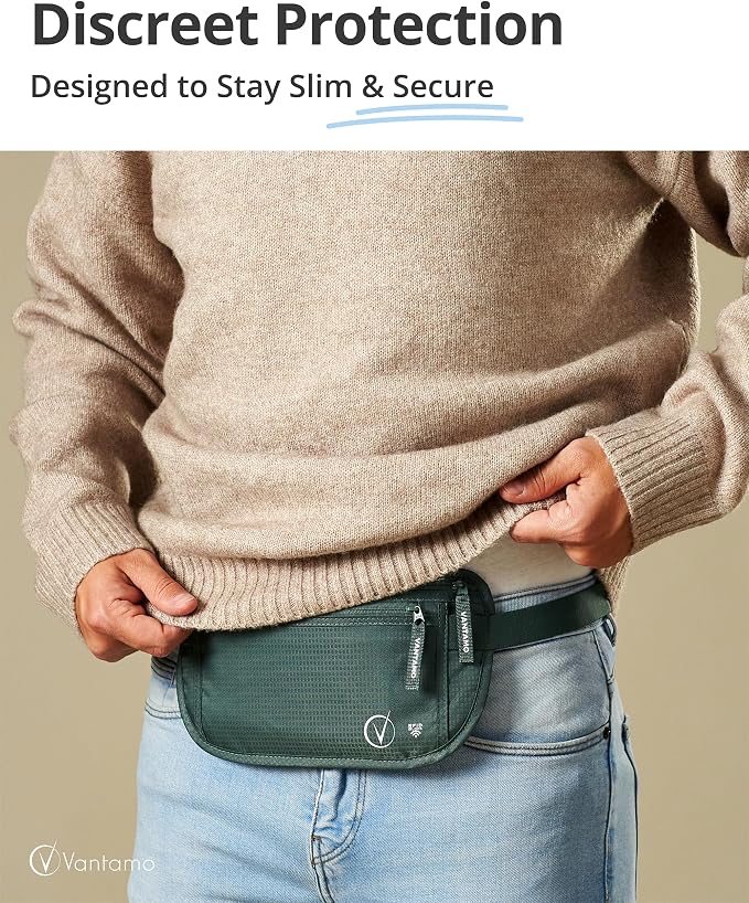 Vantamo Money Belt with RFID For Men & Women, Hidden Passport Holder for Travel, 2 Compartment Travel Fanny Pack for Women Anti Theft - Image 2