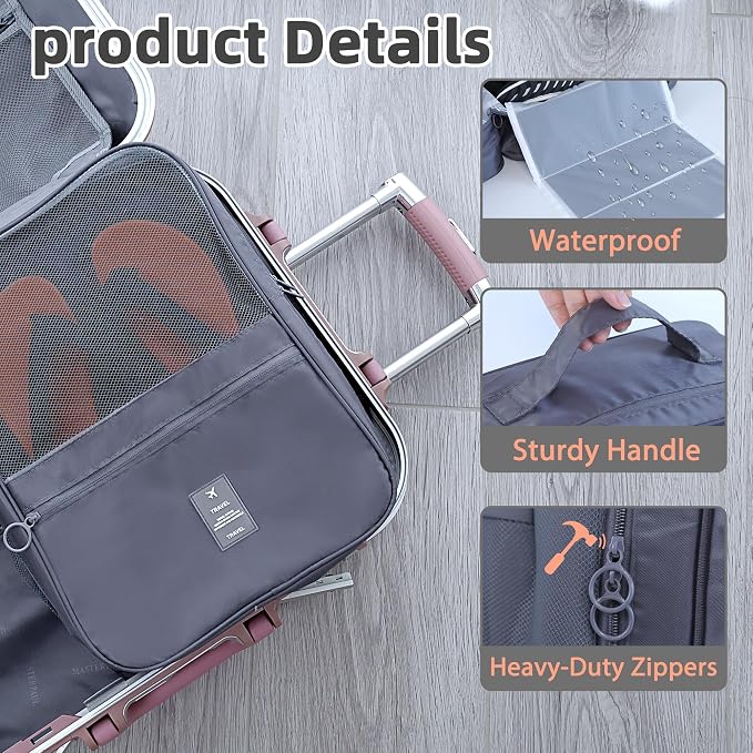Shoe Bags for Travel Holds 4 Pair of Shoes, Shoe Storage Pouch with 2 Pack Portable Bags, Waterproof & Washable, Grey & Large - Image 7