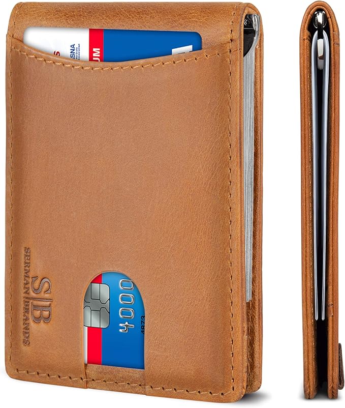 SERMAN BRANDS RFID Blocking Slim Bifold Genuine Leather Minimalist Front Pocket Wallets for Men with Money Clip Thin Mens by SERMANBRANDS