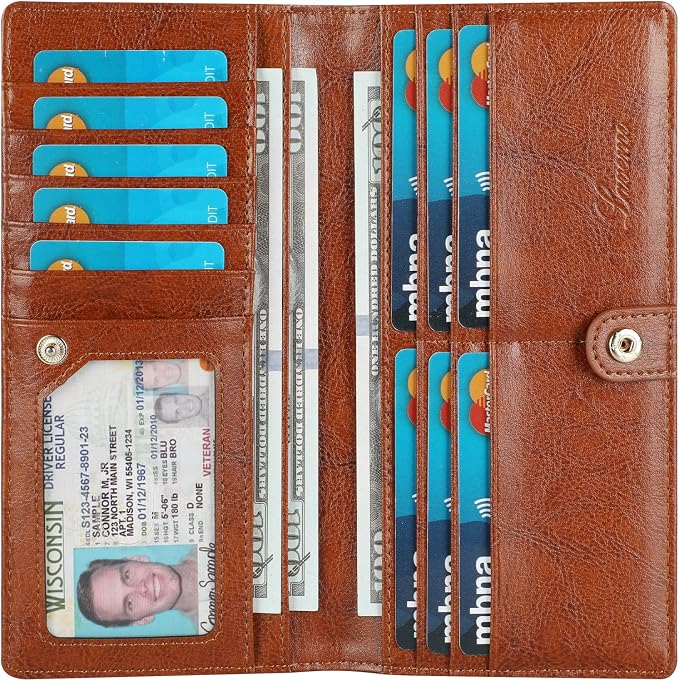 Ultra Slim Thin Leather Women Wallet RFID Blocking Credit Card Holder Bifold Long Ladies Billfold by Lavemi