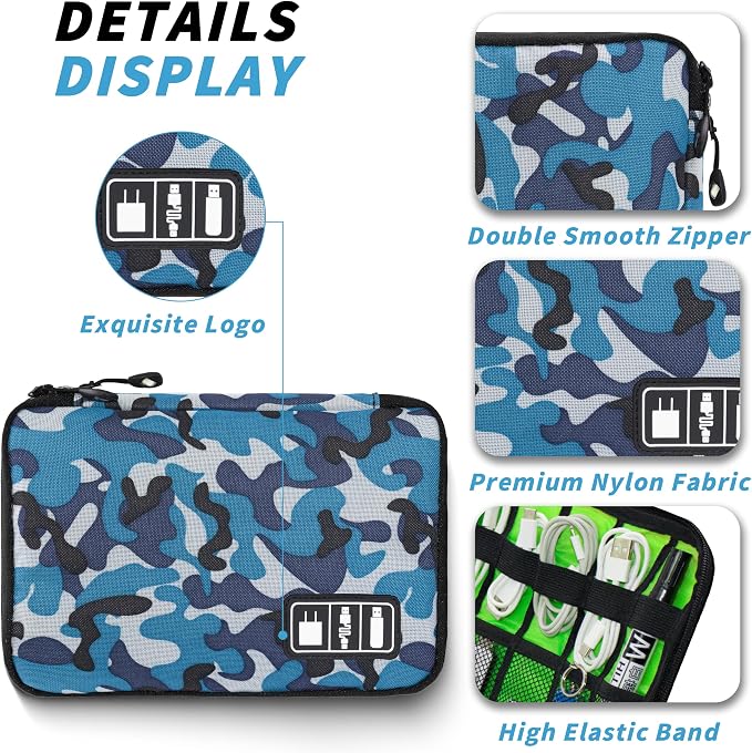 Electronics Organizer,Travel Cord Organizer Pouch,Cable Organizer Bags | Travel Electronic Accessories Storage Case for Cables, Cords, Charger, Phone (Camo Blue) - Image 2