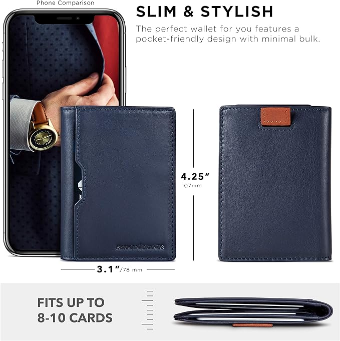 SERMAN BRANDS - Wallets for Men Slim Mens leather RFID Blocking Minimalist Card Front Pocket Bifold Travel Thin - Image 3