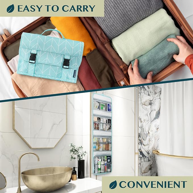 PAVILIA Travel Hanging Toiletry Bag for Women Men, Large Capacity Makeup Bag Kit, Waterproof Cosmetic Storage Organizer Case for Bathroom Shower - Image 6