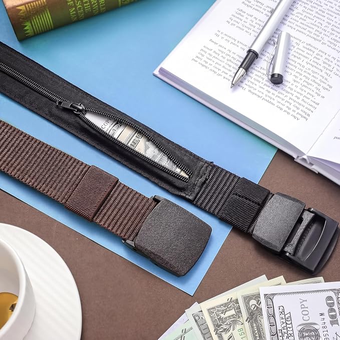 2 Pcs Money Belts for Travel for Men with Hidden Money Pocket Travel Security Belt Nylon Anti Theft Wallet with Plastic Buckle for Dad Business Outdoor Work Boyfriend, Coffee and Black - Image 5