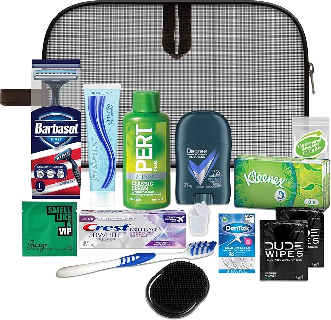 Convenience Kits International Men’s Premium 15-Piece Assembled Travel Kit Featuring: Gillette and Barbasol Shave Products by ConvenienceKitsInternational
