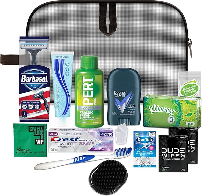 Convenience Kits International Men’s Premium 15-Piece Assembled Travel Kit Featuring: Gillette and Barbasol Shave Products by ConvenienceKitsInternational